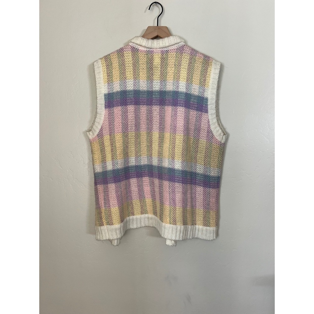 Vintage Partners II Mervyn's Pastel Plaid Knit‎ Sweater Vest Cottagecore  Large - Picture 5 of 5